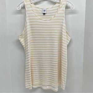 CAbi Comeback Tank Top Amelia Biscotti Stripe Size L Beige & Cream Casual Layer